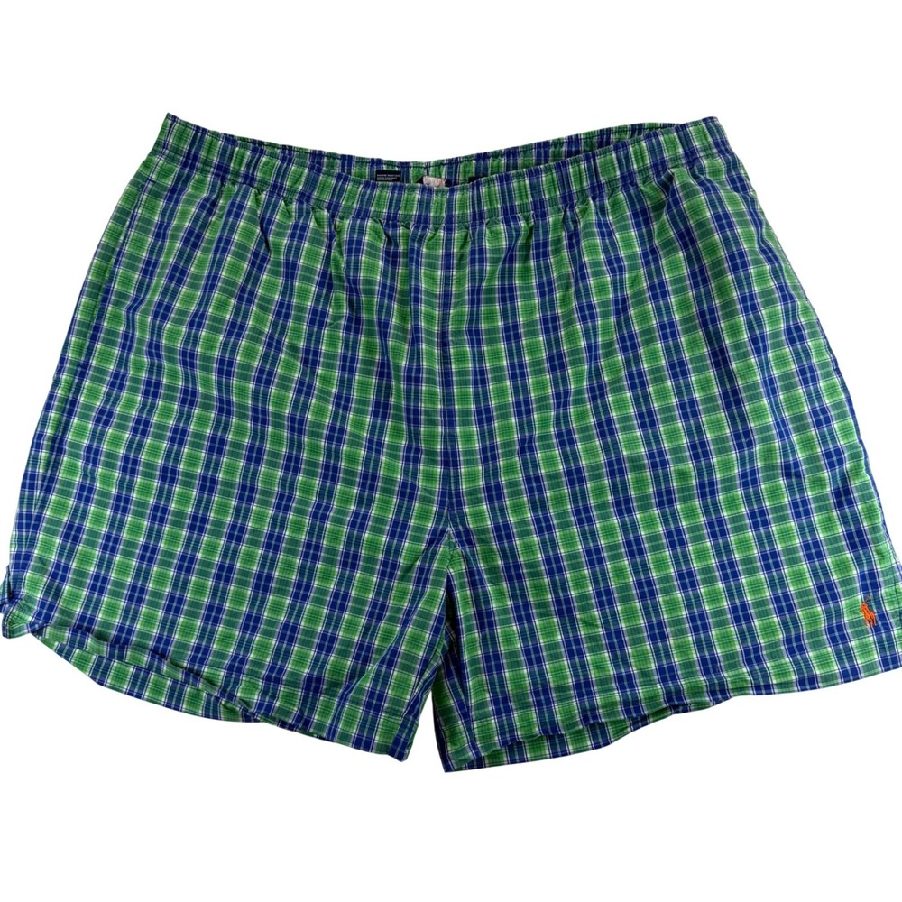 Polo Sport Ralph Lauren Swim Trunks Mens 2X Big Plaid Green Blue Mesh Lined Pony